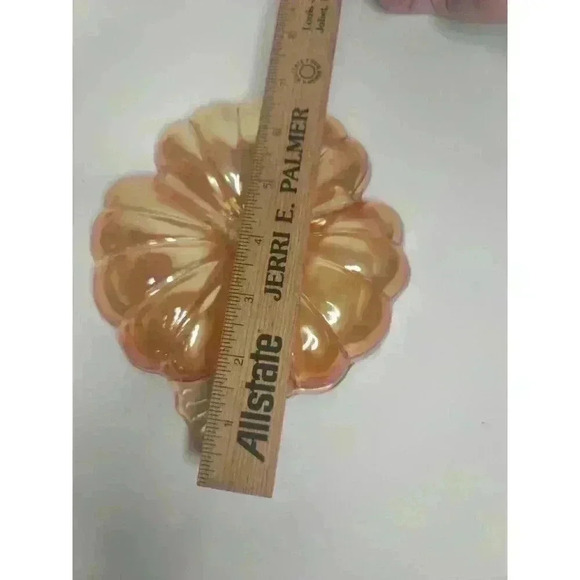 Vintage Carnival Glass Leaf Pattern Separated Candy Dish Orange Peach MCM Retro - Picture 5 of 5
